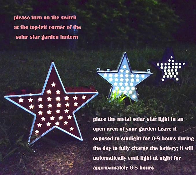 Star Solar Light Patriotic Decor for Outdoor-Garden,Patio,Tree,July 4th Country Star Indoor/Outdoor Memorial Day Decoration,Red