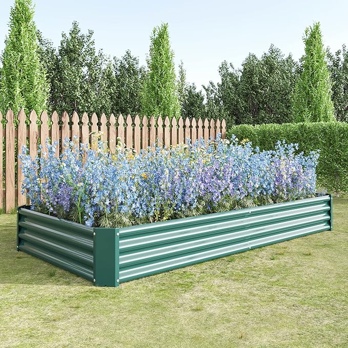 8x4x1ft Raised Garden Bed, Outdoor Galvanized Raised Garden Beds, Metal Raised Beds for Gardening Vegetables Fruits and Flowers, Easy Assembly, 202 Gallon Capacity - Green