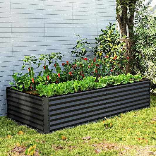 Domi 8×4×2 ft Galvanized Raised Garden Bed, Outdoor Planter Garden Boxes Large Metal Planter Box for Gardening Vegetables Fruits Flowers, Grey