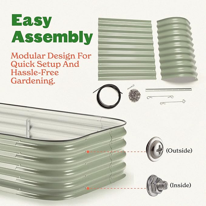 Epic Gardening 6-in-1 Modular Galvanized Raised Garden Bed Kit, 15" Tall Metal Planter Box, Durable Aluzinc Steel Raised Garden Bed Outdoor for Vegetables, Herbs, Flowers & Fruits - Small Mist Green