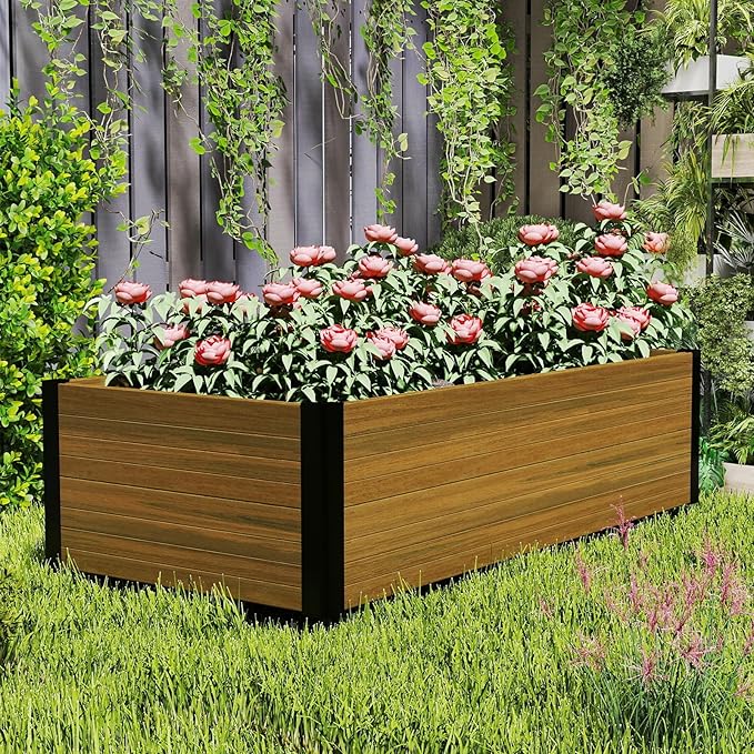 Modern Raised Garden Planter Bed - Durable, Weather-Resistant & Stylish Outdoor Flower Box for Gifts, Gardens, Patios, and Birthdays - Outdoor Decor, and Raised Beds - 47.6" x 23.7" x 12.2" (Brown)