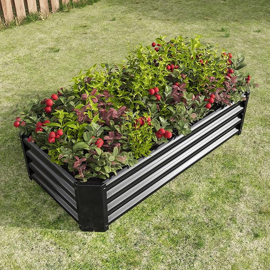 Galvanized Raised Garden Bed for Vegetables,Planter Raised Garden Boxes Outdoor,Metal Raised Garden Beds Steel Kit for Vegetables Flower Herb Patio Black Rectangle