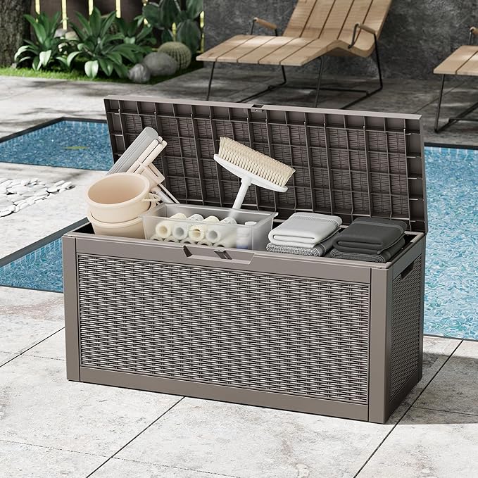 NBYSGO Outdoor Storage Box, Resin Deck Boxes Indoor and outdoor, Waterproof Storage Box Lockable Lid (Grey,60 Gallon)