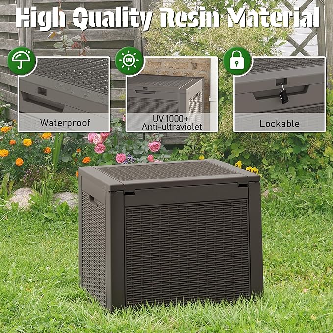 NBYSGO Outdoor Storage Box, Resin Deck Boxes Indoor and outdoor, Waterproof Storage Box Lockable Lid (Grey,32 Gallon)