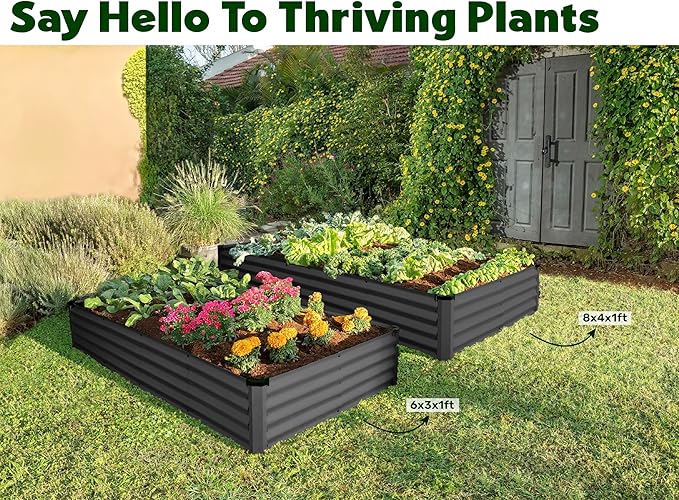 Plant & Plot Galvanized Raised Garden Beds Outdoor // 6×3×1 ft (2-Pack) Planter Raised Beds for Gardening, Vegetables, Flowers // Large Metal Garden Box // Patented Tool-Free Design (Dark Gray)