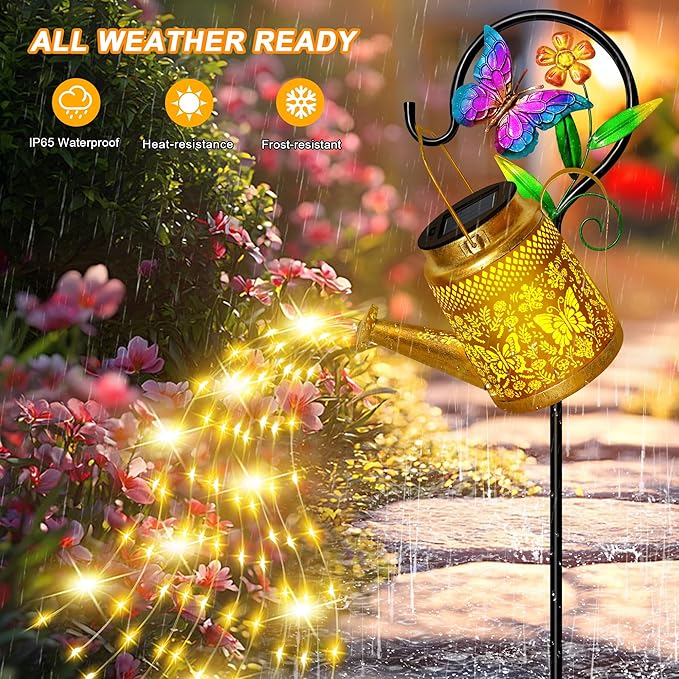Christmas Gifts Butterfly Solar Watering Can Lights, Outdoor Waterproof Garden Lanterns with Shepherd Hook, Solar Garden Decor for Yard Outdoor Landscape Pathway, Gift for Women Mom Grandma, 2 Pack