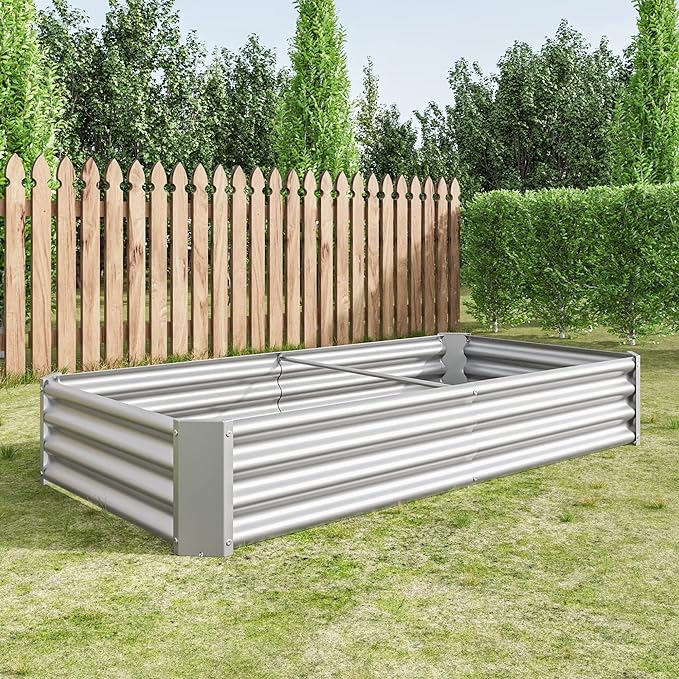 6x3x1ft Raised Garden Bed, Outdoor Galvanized Raised Garden Beds, Metal Raised Beds for Gardening Vegetables Fruits and Flowers, Easy Assembly, 127 Gallon Capacity - Silver
