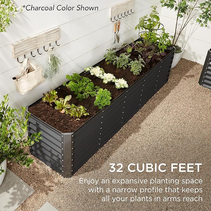 Best Choice Products 8x2x2ft Raised Outdoor Metal Garden Bed, Rectangular Planter Box for Herbs, Flowers, and Deep Root Vegetables w/ 240 Gallon Capacity - Mist Blue