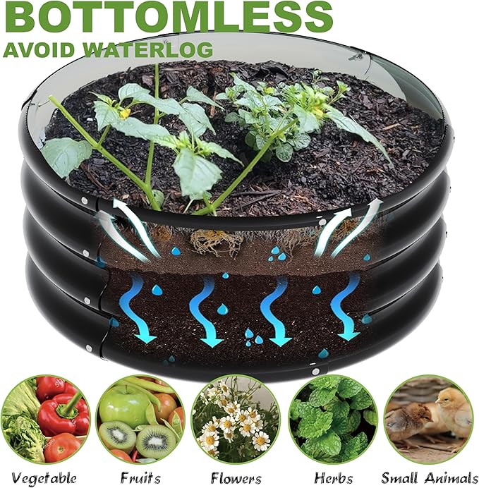 3Pcs 2X2X1ft Round Raised Garden Bed Kit,Galvanized Raised Garden Beds Outdoor, Metal Planter Box Steel Kit Flower Herb,Vegetables..Black