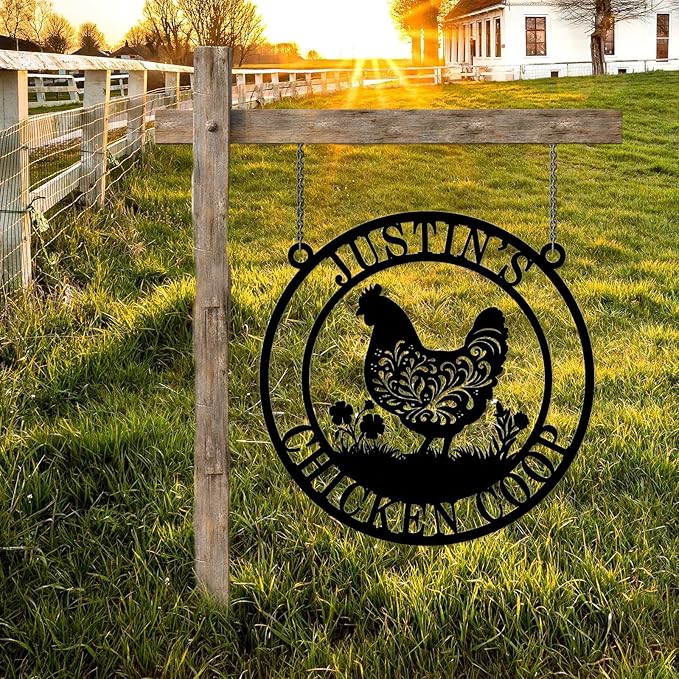 Personalized Chicken Coop Sign Custom Hen House Metal Wall Decor Farm Name and Date Plaque Outdoor Yard Garden Art for Farmers Coop Entrance Ornament