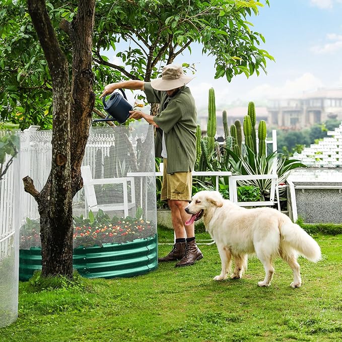 Land Guard 2×2×1ft Galvanized Raised Garden Bed Kit, Round Galvanized Planter Raised Garden Boxes Outdoor, Large Metal Raised Garden Beds for Vegetables, Green