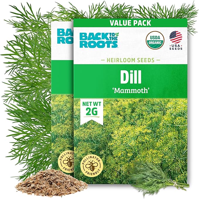 Back to The Roots 100% Organic Heirloom Seeds - Dill Herb Value Pack (2g Total)