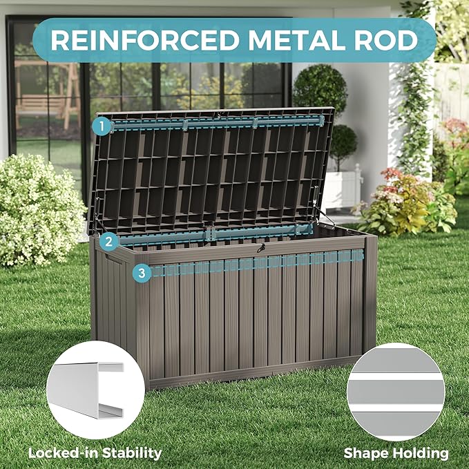 NBYSGO Outdoor Storage Box, Resin Deck Boxes Indoor and outdoor, Waterproof Storage Box Lockable Lid (Grey, 160 Gallon)