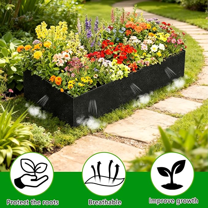 2 Sets 4 x 2 x 1 ft Raised Garden Bed Liner Bag, Breathable Grow Bed Fabric Liners with Clips and Gloves, Garden Box Non Woven Bag for Outdoor Plants Growth Keep Soil Isolation (Rectangular)