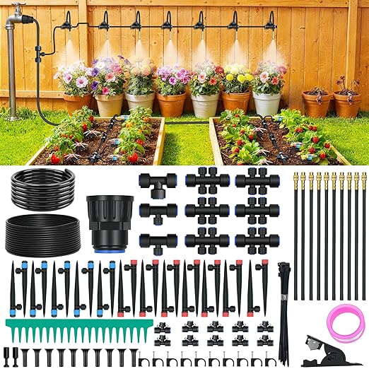 230FT Drip Irrigation Kit with Push-Fit Connectors, DIY Automatic Garden Watering System, 2026 New Upgraded Water-Saving Design with 3 Adjustable Nozzles for Yard, Greenhouse, Lawn & Potted Plants
