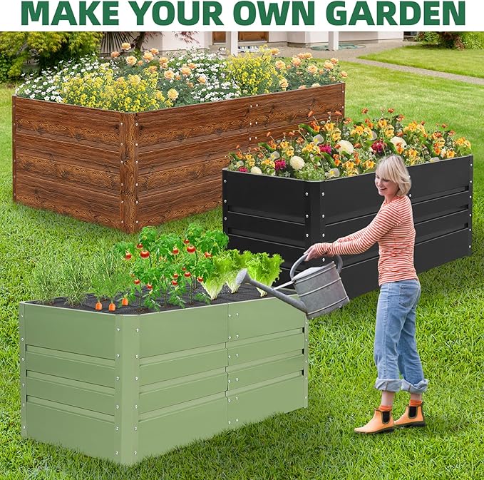 G GOOD GAIN 6x3x1.8ft Raised Garden Bed - Metal Planter Box Outdoor with Weed Barrier Fabric | Deep Root Raised Beds for Gardening Vegetables Flowers Herb Fruits (Wood Grain)