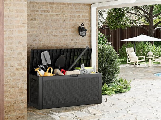 NBYSGO Outdoor Storage Box, Resin Deck Boxes Indoor and outdoor, Waterproof Storage Box Lockable Lid (Black, 70 Gallon)