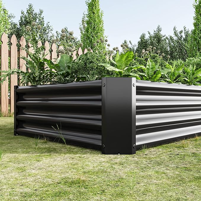 6x3x1ft Raised Garden Bed, Outdoor Galvanized Raised Garden Beds, Metal Raised Beds for Gardening Vegetables Fruits and Flowers, Easy Assembly, 127 Gallon Capacity - Black