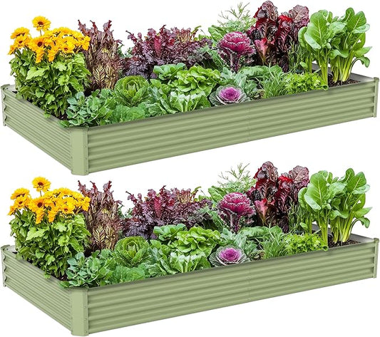 2PCS 8x4x1FT Galvanized Raised Garden Bed Kit,Vegetable Boxes-Rectangle Metal Flower Box,Large Planter Raised Beds Outdoor Garden for Planting,Fruit,Herb-Green