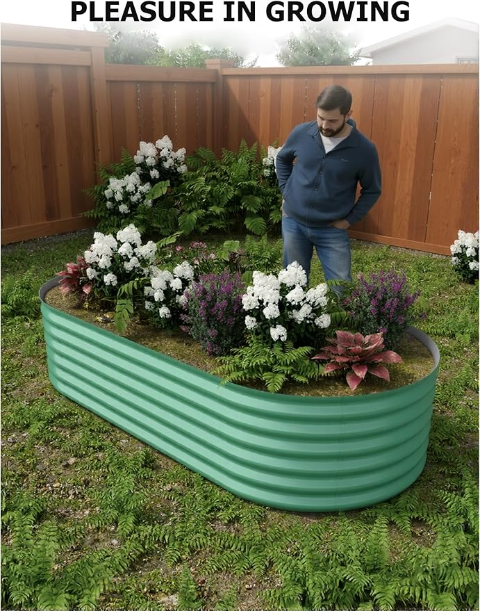 IDEAHOUSE 2-Pack Raised Garden Bed - Heavy-Duty Galvanized Steel Outdoor Planter Box for Vegetables, Flowers & Herbs - Rust-Resistant, Easy-Assembly Garden Box, Beige/Green
