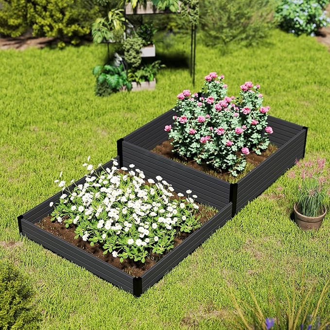 Elevated Wooden Raised Garden Planter - 2-Tier Outdoor Flower & Vegetable Box for Patio, Backyard, or Garden - Durable, Weather-Resistant Design - 47.2" x 47.2" x 12.2" (Black)