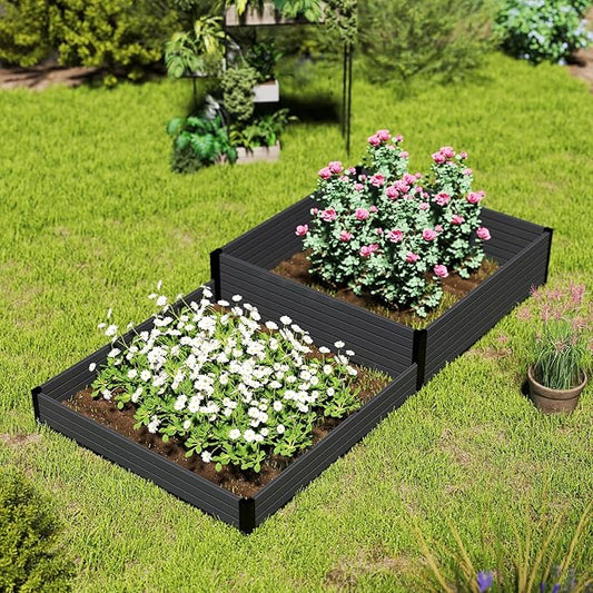 Elevated Wooden Raised Garden Planter - 2-Tier Outdoor Flower & Vegetable Box for Patio, Backyard, or Garden - Durable, Weather-Resistant Design - 47.2" x 47.2" x 12.2" (Black)
