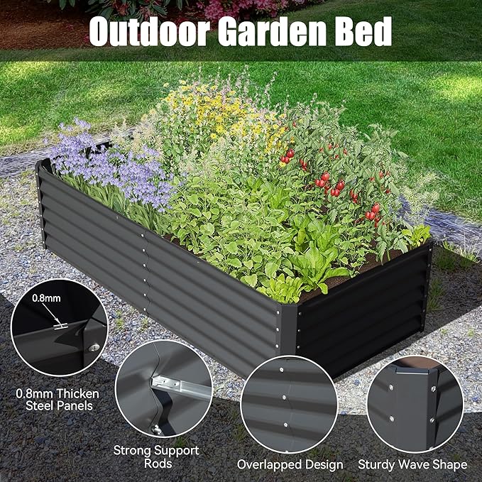 Domi Galvanized Raised Garden Bed, Outdoor Planter Garden Boxes Large Metal Planter Box for Gardening Vegetables Fruits Flowers, Dark Grey (6x3x1.5ft)