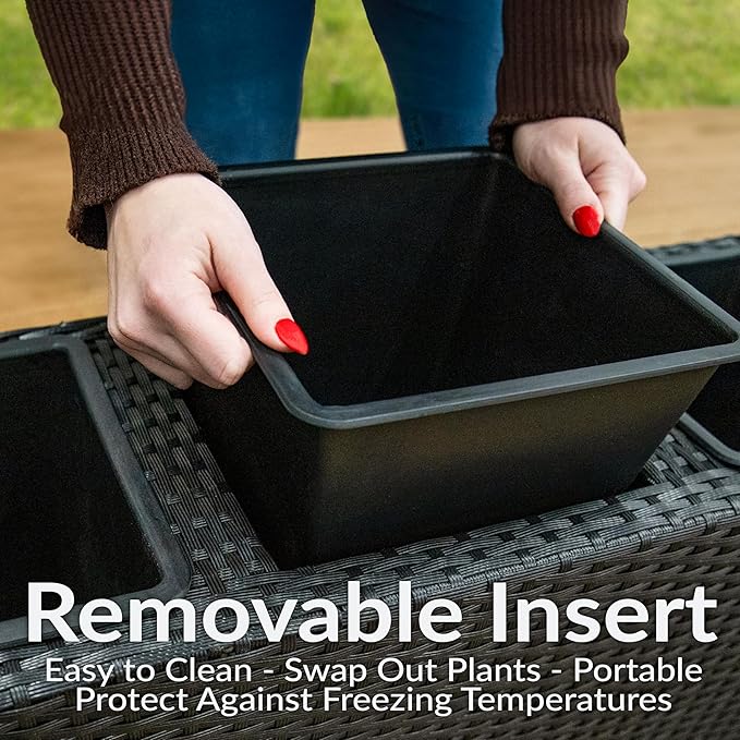 Sunnydaze 3-Section Wicker Raised Planter Box - 3 Removable Plastic Inserts - Above Ground Raised Garden Bed with Legs - 30.75" W x 11.75" D x 22" H