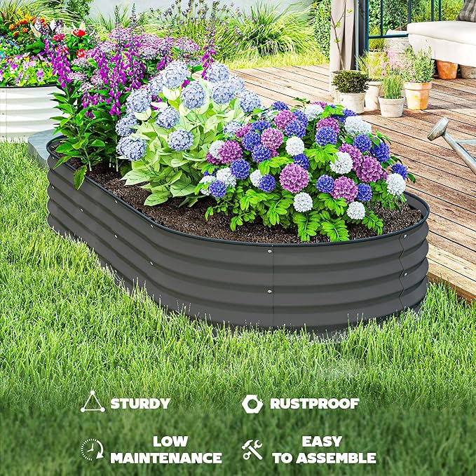 Outsunny 2PCS Galvanized Raised Garden Bed, 7' x 3' x 1' Raised Beds for Gardening with Plant Support Stakes, Rubber Strap Edging and Gloves, Metal Planter Box for Vegetables, Flowers, Dark Gray