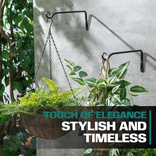 2WAYZ Plant Hanger Bracket for Outdoor - Heavy Duty Hanging Plant Hooks - Forged Wrought Iron Flower Pot Hangers - Black Hanging Hooks for Bird Feeders, Planters, Lanterns - Set of 4