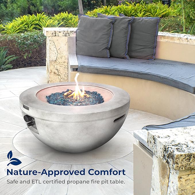 SereneLife SLNFBAL7 Propane Fire Pit Table – 40,000 BTU Outdoor Gas Fire Table w/Adjustable Flame Control, CSA/ETL Certified, Weather-Resistant, Thermocouple Safety, PVC Cover & Lava Rocks