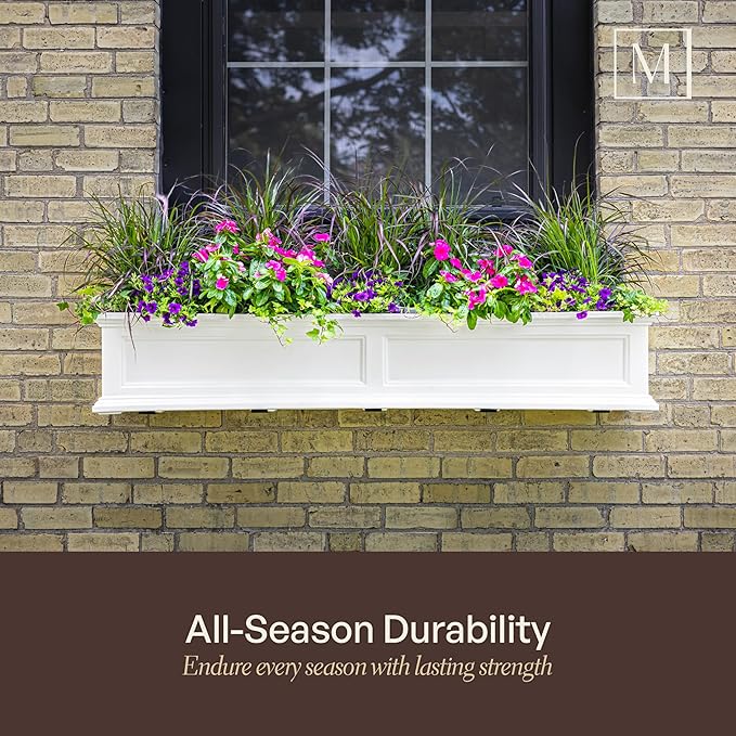 Mayne Fairview 3ft Durable Self Watering Window Box Planter with Wall Mount Brackets, UV & Weather Resistant, Double Wall Design, New England Architecture for Outdoor Décor, Black