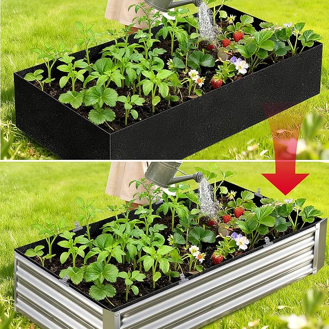 2 Sets 4 x 2 x 1 ft Raised Garden Bed Liner Bag, Breathable Grow Bed Fabric Liners with Clips and Gloves, Garden Box Non Woven Bag for Outdoor Plants Growth Keep Soil Isolation (Rectangular)