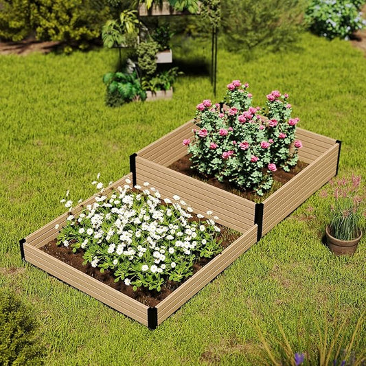 Elevated Wooden Raised Garden Planter - 2-Tier Outdoor Flower & Vegetable Box for Patio, Backyard, or Garden - Durable, Weather-Resistant Design - 47.2" x 47.2" x 12.2" (Maple)