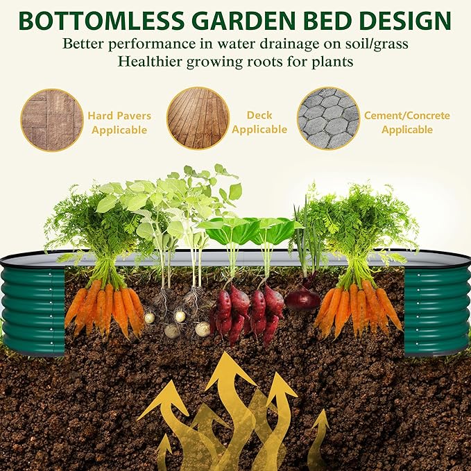 MUPATER 17" H Galvanized Raised Garden Bed, 8x2FT Metal Raised Garden Bed Outdoor for Garden, 9-in-1 Elevated Planter Boxes for Plants Vegetables, Herbs and Flowers, Green