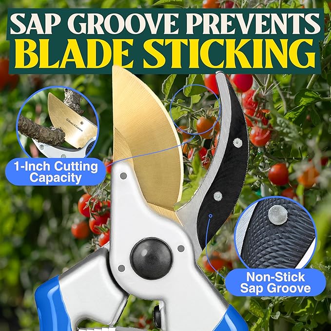 Haus & Garten ClassicPRO 8.5" Premium Titanium Bypass Pruners - Use as Garden Shears Pruning Shears for Gardening, Hand Pruners, Handheld Garden Clippers, Scissor Clipper Tool