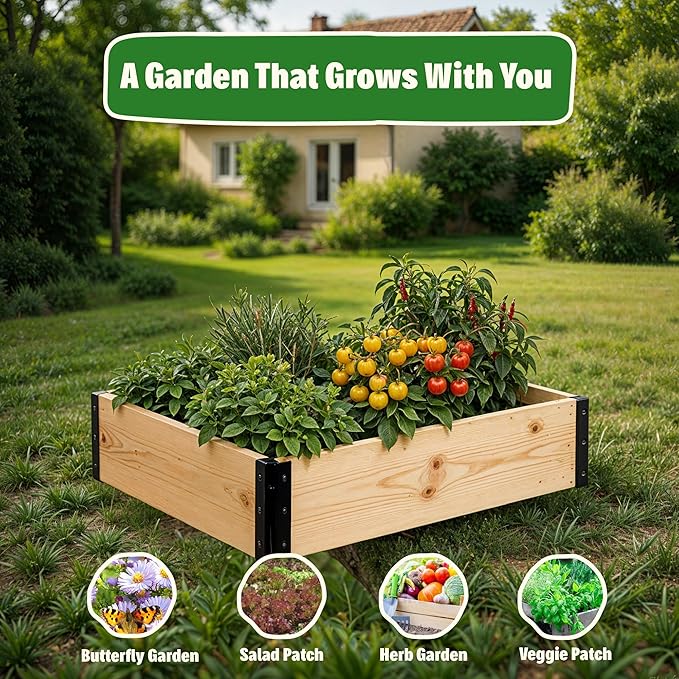 Epic Gardening Raised Garden Bed 47 x 31 x 8 Inch Nordic Softwood Planter Box with Powder Coated Hinges Elevated Garden Bed for Vegetables Herbs Flowers Easy Assembly Outdoor Gardening Kit
