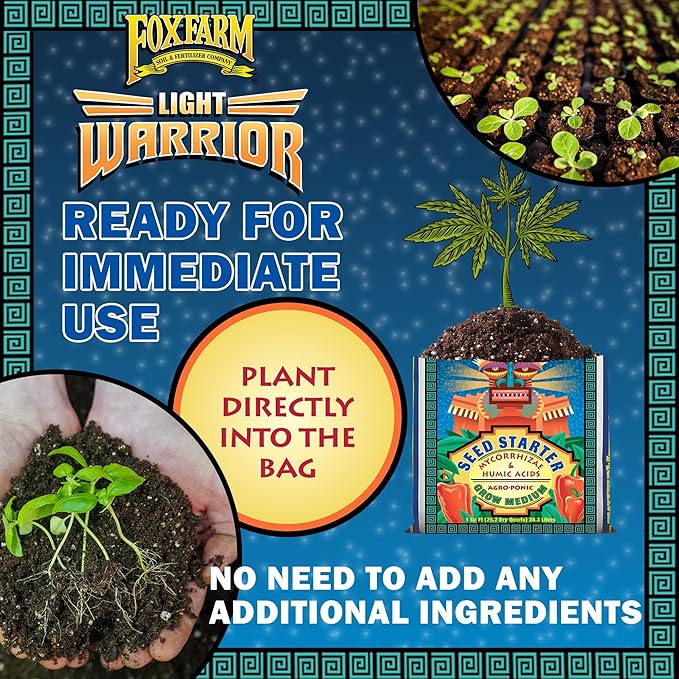 FoxFarm Light Warrior Seed Starter Growing Medium, 1cu ft (Pack of 4) - Beneficial for Seed Germination and Root Development, Indoor/Outdoor Cultivation - Ideal Nutrition for Plant Seedlings