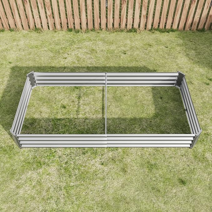 8x4x1ft Raised Garden Bed, Outdoor Galvanized Raised Garden Beds, Metal Raised Beds for Gardening Vegetables Fruits and Flowers, Easy Assembly, 202 Gallon Capacity - Silver