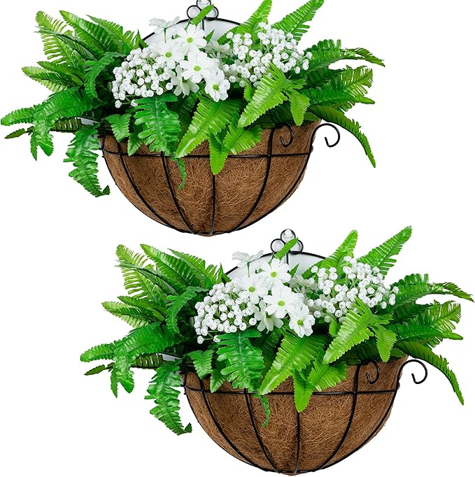 NUPTIO 2 Pcs Wall Hanging Planter Basket 12 inch Hanging Baskets for Plants, Hanging Planters Outdoor, Hanging Basket for Garden Decorations