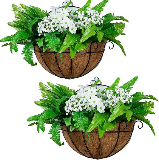 NUPTIO 2 Pcs Wall Hanging Planter Basket 12 inch Hanging Baskets for Plants, Hanging Planters Outdoor, Hanging Basket for Garden Decorations