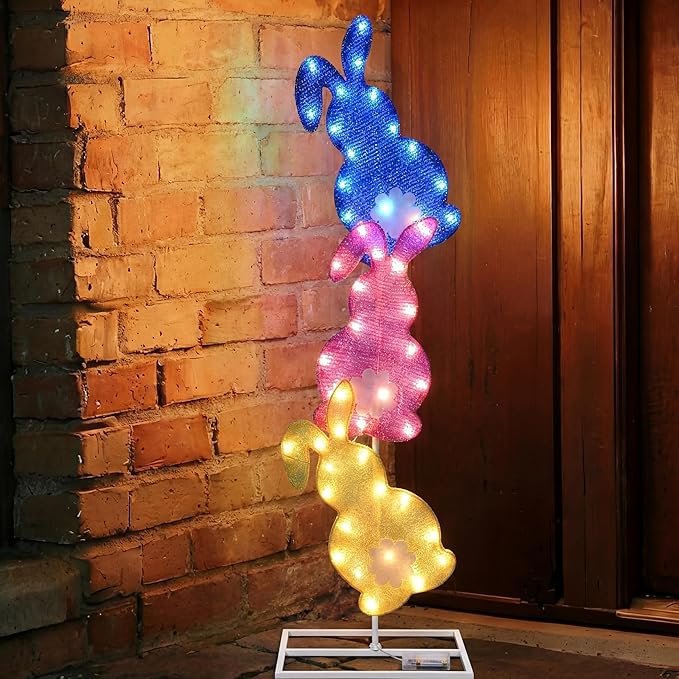 VIHOSE Easter Bunny Lights Outdoor Decoration 41 Inch H Pre-lit Lighted Heart Decor with 50 Warm White Lights Easter Rabbit Decoration for Indoor Outdoor Porch Garden Lawn Front Yard