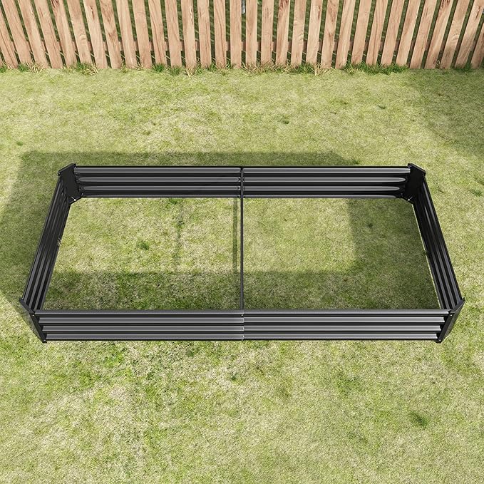 8x4x1ft Raised Garden Bed, Outdoor Galvanized Raised Garden Beds, Metal Raised Beds for Gardening Vegetables Fruits and Flowers, Easy Assembly, 202 Gallon Capacity - Black