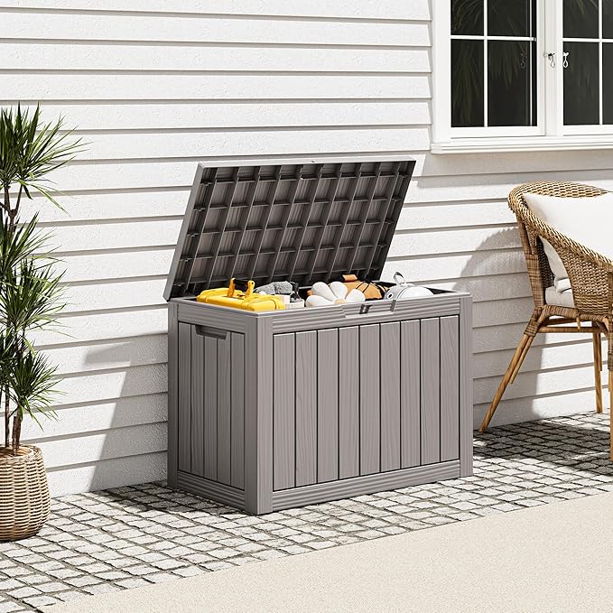 NBYSGO Outdoor Storage Box, Resin Deck Boxes Indoor and outdoor, Waterproof Storage Box Lockable Lid (Grey, 50 Gallon)