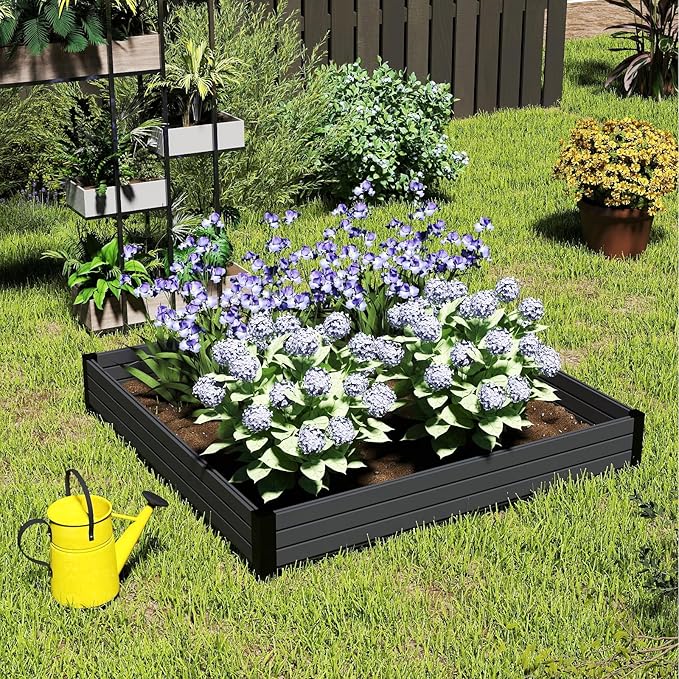 Elevated Wooden Raised Garden Planter Outdoor Flower & Vegetable Box for Patio, Backyard, or Garden - Durable, Weather-Resistant Design - 47.2" x 47.2" x 6.3" (Black)