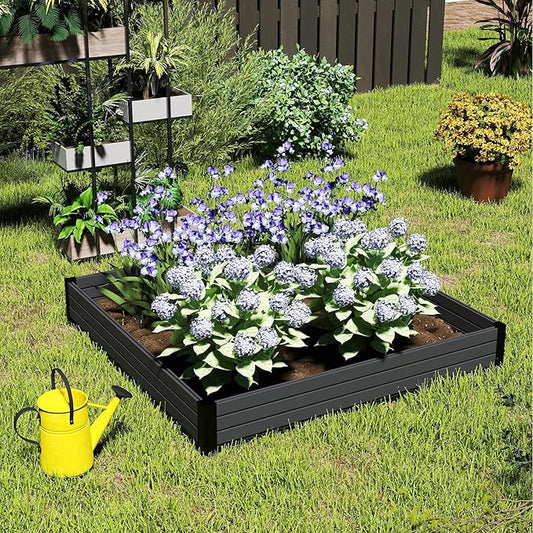 Elevated Wooden Raised Garden Planter Outdoor Flower & Vegetable Box for Patio, Backyard, or Garden - Durable, Weather-Resistant Design - 47.2" x 47.2" x 6.3" (Black)