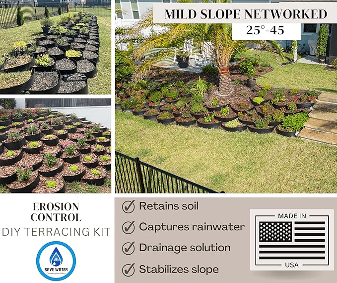 Dirt Locker Erosion Control Hillside Planters, 10-Pack-Brown—DIY-Raised Garden Bed Terracing Kit for Mild Slopes, 10°-24°-Geogrid Water Retention Planting Stabilizer-Retaining Wall Compatible