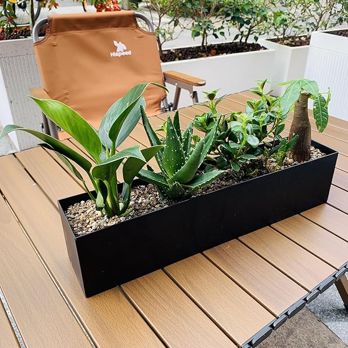 Modern Metal Steel Trough Planter - Rectangle Black Planters for Indoor - 16" Window Sill Planters - Table or Window Boxes Planter - Windowsill Herb(1pc Short Black)