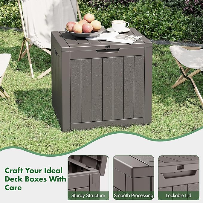 NBYSGO Outdoor Storage Box, Resin Deck Boxes Indoor and outdoor, Waterproof Storage Box Lockable Lid (Grey,35 Gallon-2Pack)