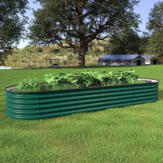 MUPATER 17" H Galvanized Raised Garden Bed, 8x2FT Metal Raised Garden Bed Outdoor for Garden, 9-in-1 Elevated Planter Boxes for Plants Vegetables, Herbs and Flowers, Green